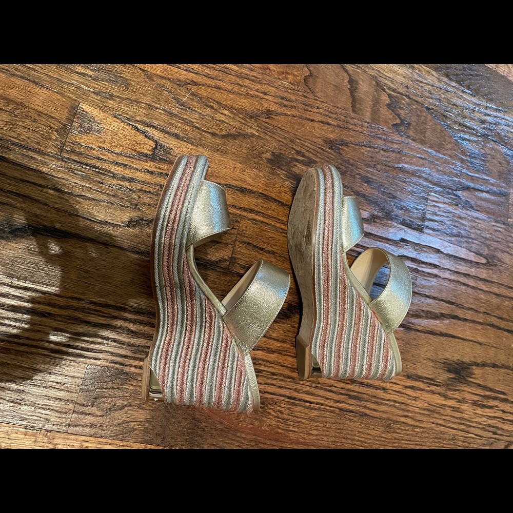 Jimmy Choo platform wedge gold slide sandals